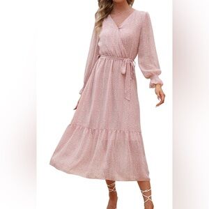IWEMEK women drees fall floral print wrap Maxi dress Large size long sleeve.